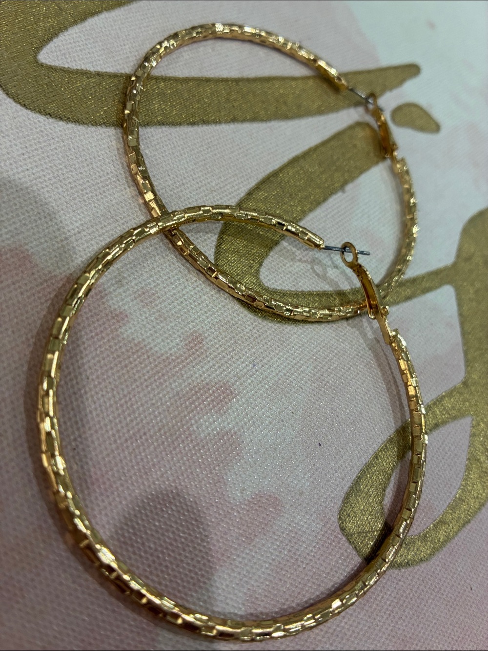 Gold Textured Hoop Earrings - Women Jewelry